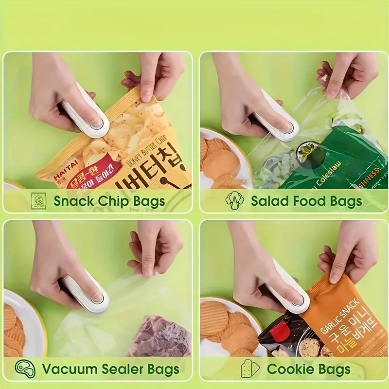 Máquina de Selagem Mini Recarregável para Sacos de Snacks, Portátil para Casa, Piqueniques e Viagens ao Ar Livre, Ferramenta Magnética para Armazenamento de Alimentos