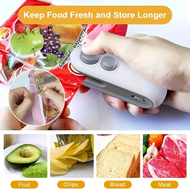 Máquina de Selagem Mini Recarregável para Sacos de Snacks, Portátil para Casa, Piqueniques e Viagens ao Ar Livre, Ferramenta Magnética para Armazenamento de Alimentos